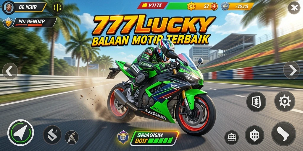 Tangkapan layar gameplay seru dari 777LUCKY dengan balapan motor yang mendebarkan.