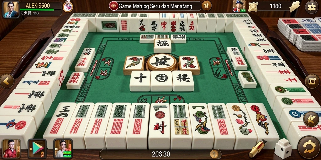 Screenshot gameplay ALEXIS500 yang menunjukkan keseruan permainan Mahjong.