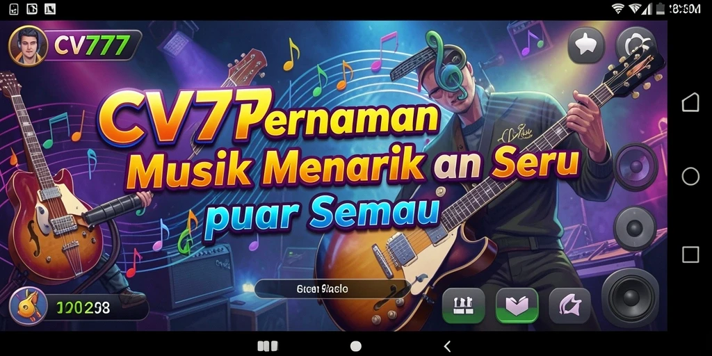 Tampilan gameplay CV777 yang penuh warna dan dinamis saat bermain musik.