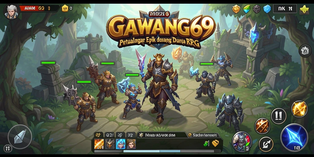 Tampilan gameplay GAWANG69 dengan pertarungan seru dan dunia fantasi.