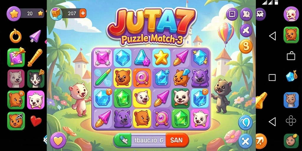 Tampilan gameplay menarik dari JUTA7 dengan level Match-3 yang menantang.