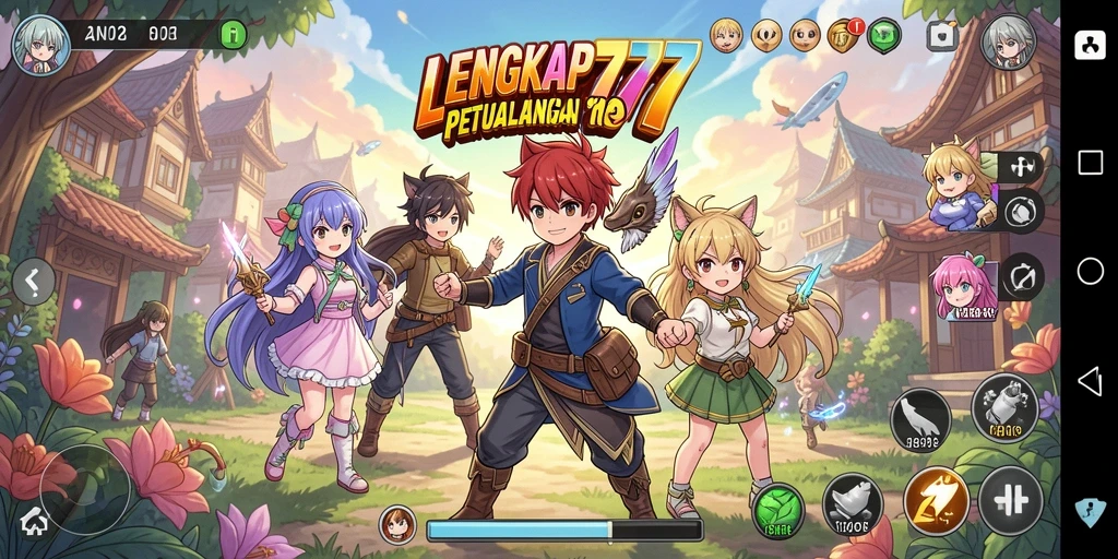 Tampilan gameplay LENGKAP777 dengan karakter anime yang menarik.