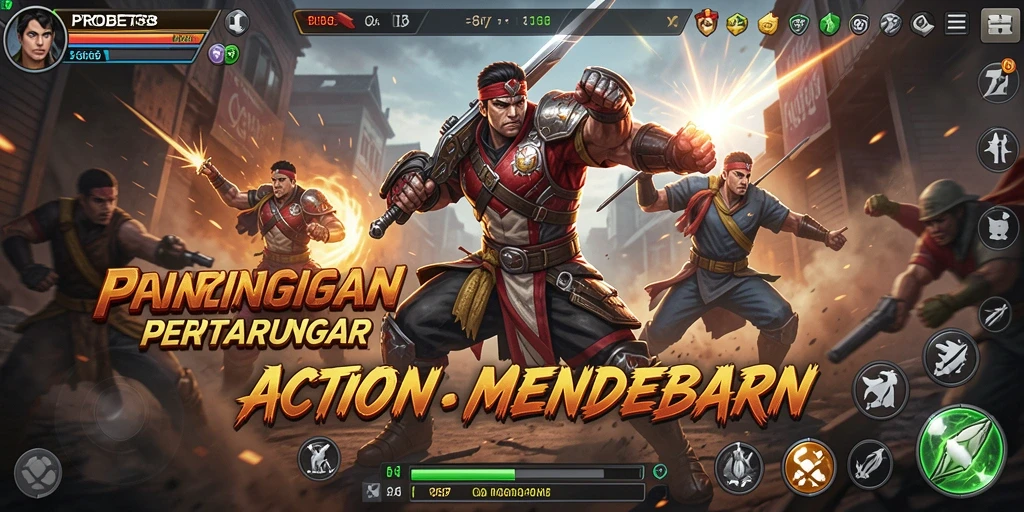 Tangkapan layar PROBET88 menampilkan pertarungan intens dengan efek visual yang mengesankan.