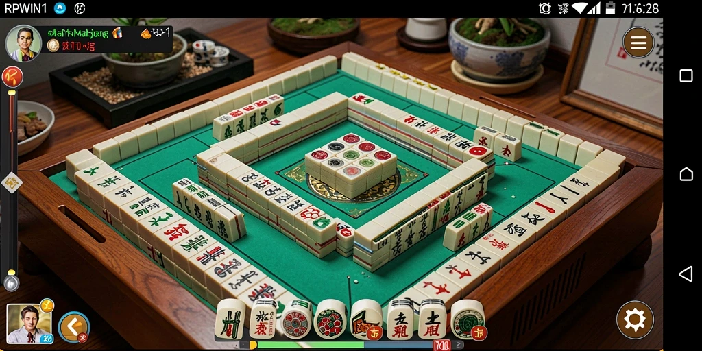 Screenshot utama RPWIN1 menampilkan gameplay Mahjong yang menarik dan penuh warna.