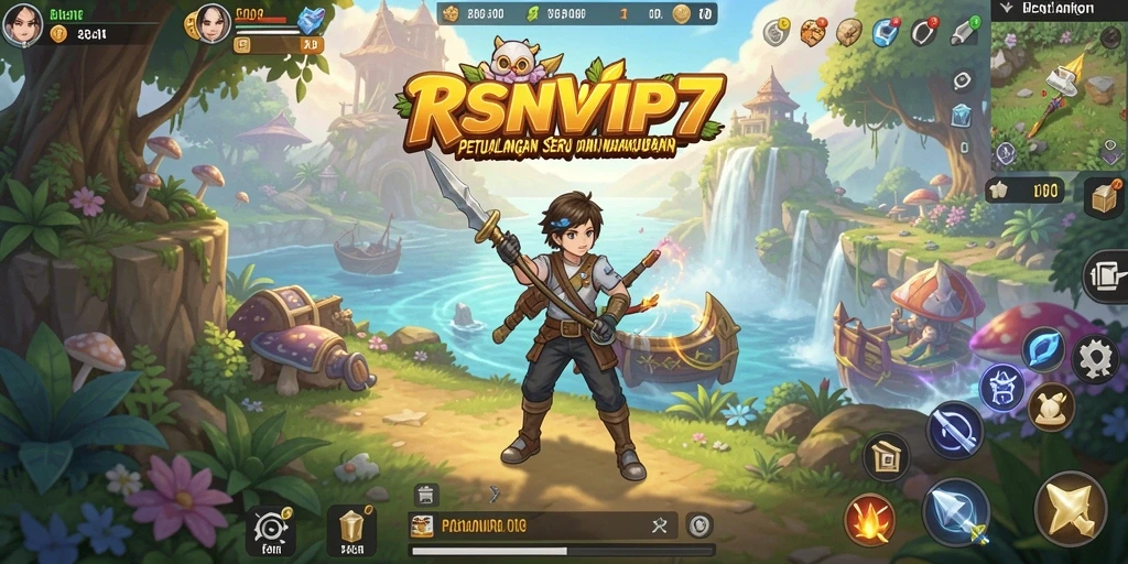 Screenshot gameplay RSNVIP7 menunjukkan petualangan yang seru di dunia menakjubkan.