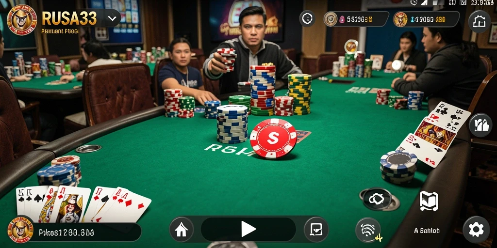 Tampilan gameplay RUSA33 dengan suasana permainan Poker yang seru.