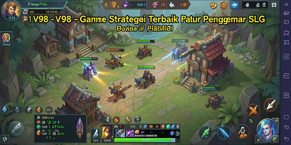 Tangkapan layar gameplay V98 menunjukkan pertempuran mendebarkan dan strategi mendalam.