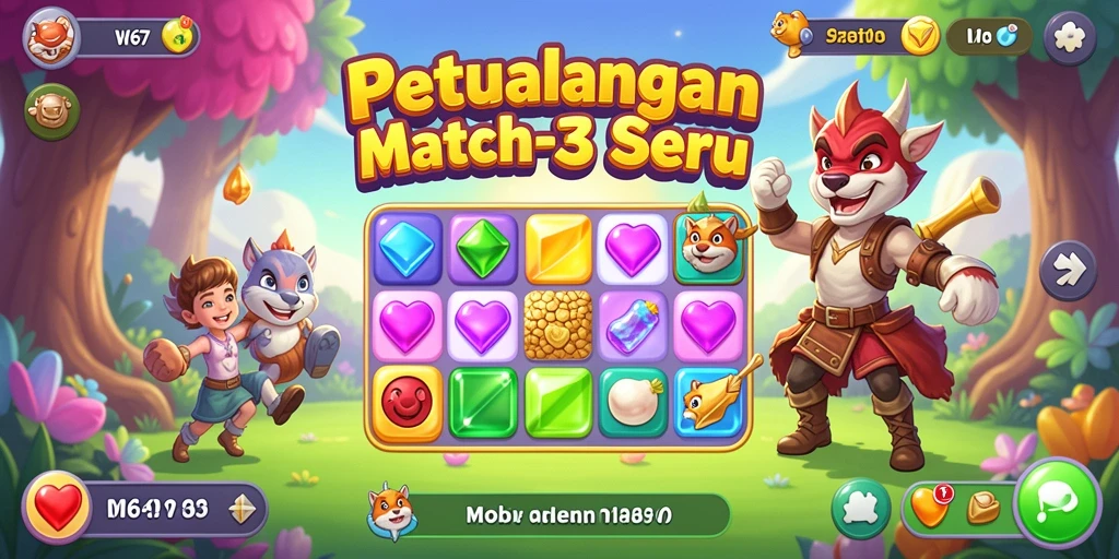 Tampilan gameplay seru dalam game Match-3 W67.